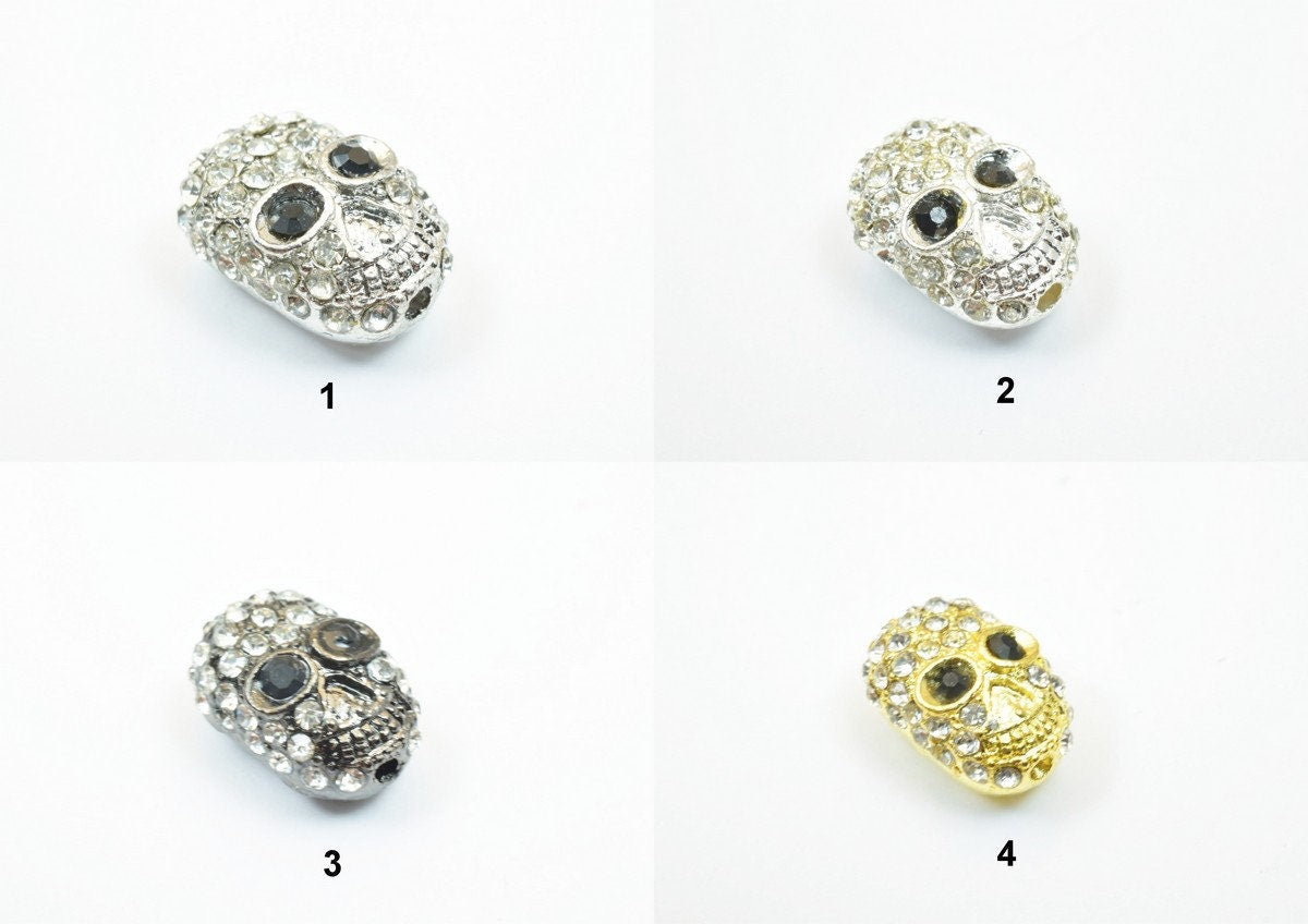 8 PCs Skull Pave Crystal Rhinestone Spacer Connector Beads Size 16x11mm Hole Size 1mm Charm Pendant For Jewelry Making