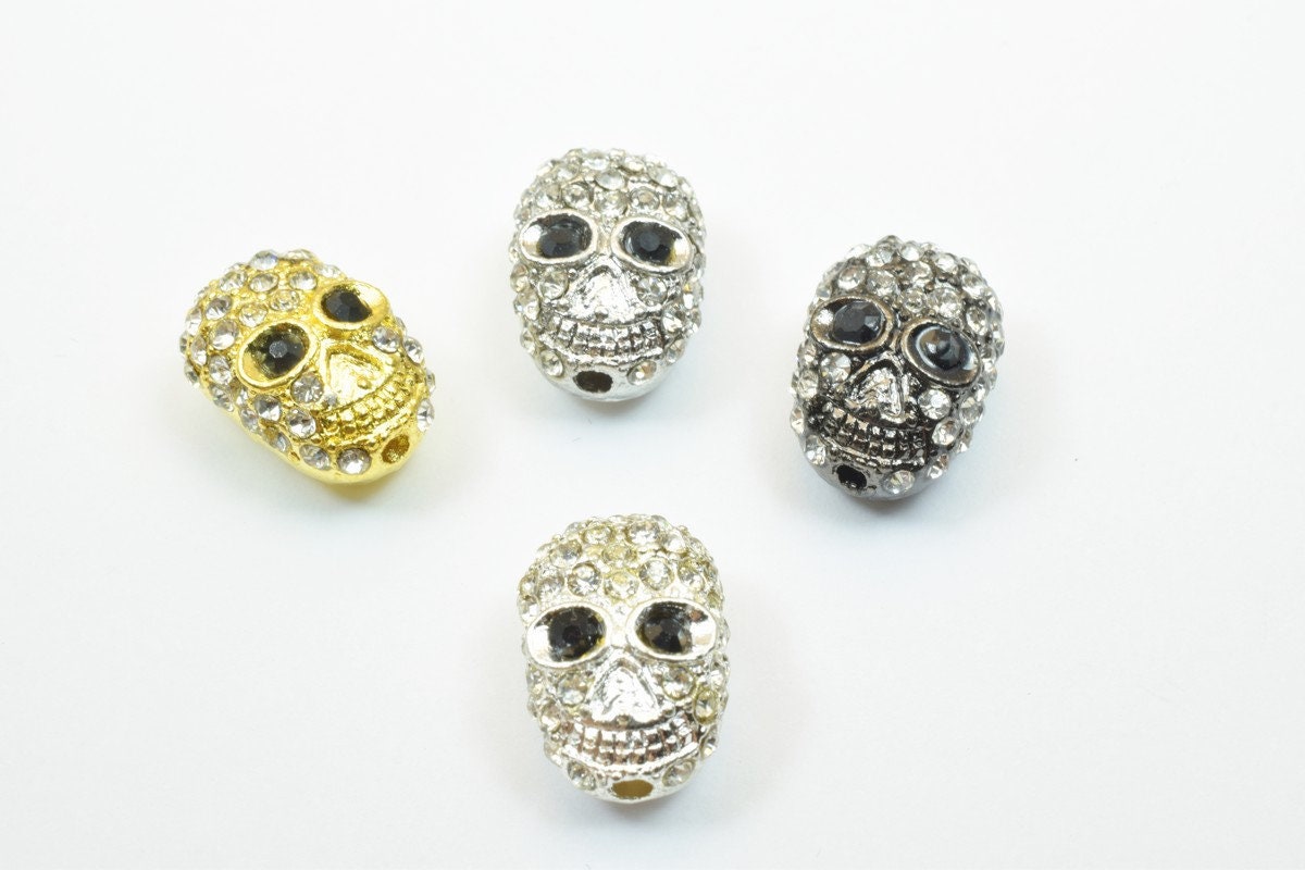 8 PCs Skull Pave Crystal Rhinestone Spacer Connector Beads Size 16x11mm Hole Size 1mm Charm Pendant For Jewelry Making