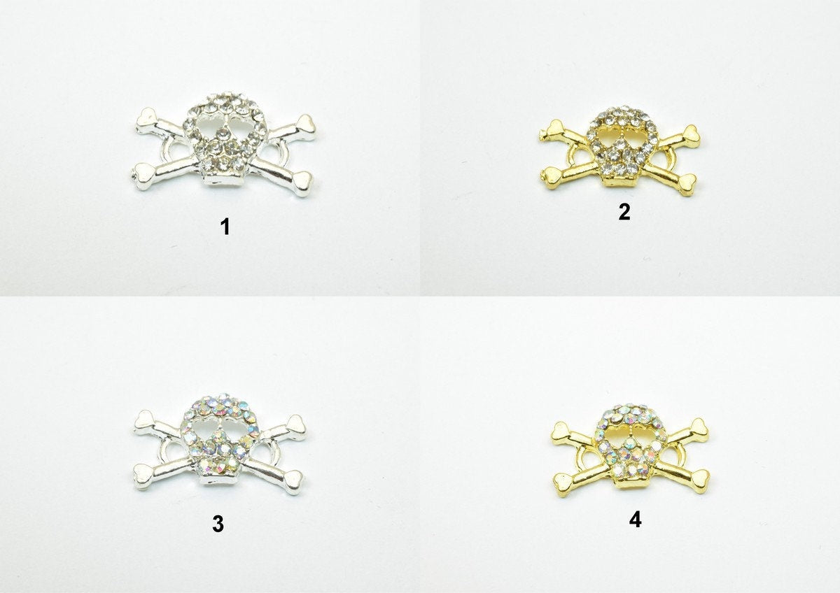 8 PCs Skull Pave Crystal Rhinestone Spacer Connector Findings Beads Size 11x18mm 2 Jump Rings Size 2mm Charm Pendant For Jewelry Making