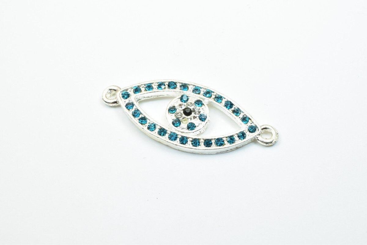 2 PCs Evil Eye Pave Crystal Rhinestone Spacer Connector Beads Size 38x15mm 2 Jump Rings Size 1mm Thickness 3mm Charm Pendant Jewelry