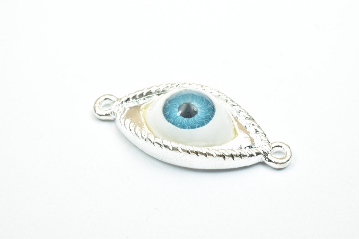 4 PCs Evil Eye With EyeBall Spacer Connector Beads Size 32x14mm 2 Jump Rings Size 1.5mm Thickness 8mm Charm Pendant Jewelry