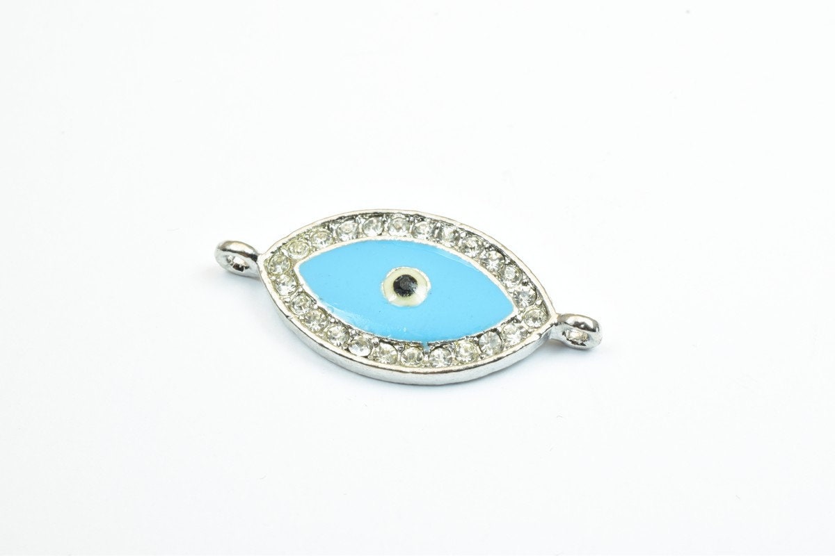 4 PCs Evil Eye Pave Crystal Rhinestone Spacer Connector Beads Size 34x16mm 2 Jump Rings Size 1.5mm Thickness 3mm Charm Pendant Jewelry