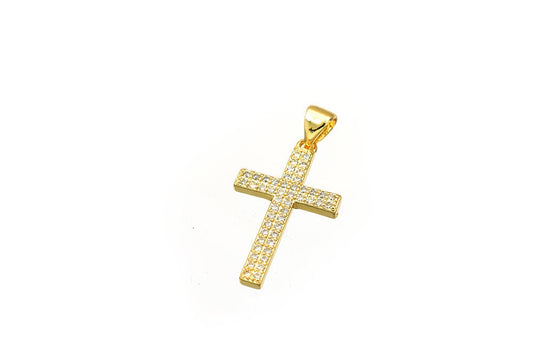 Cross Rhinestone Charm Pendant 18K as Gold Filled tarnish resistant Size 24x14mm Micro Pave Beads Charm with Clear CZ Cubic Zirconia GFM27