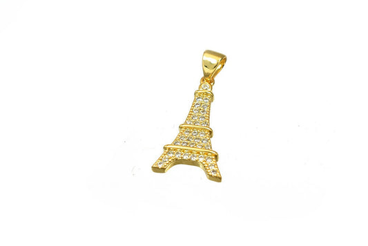 Paris Rhinestone Charm Pendant 18K as Gold Filled tarnish resistant Size 21x12mm Micro Pave Beads Charm with Clear CZ Cubic Zirconia GFM28