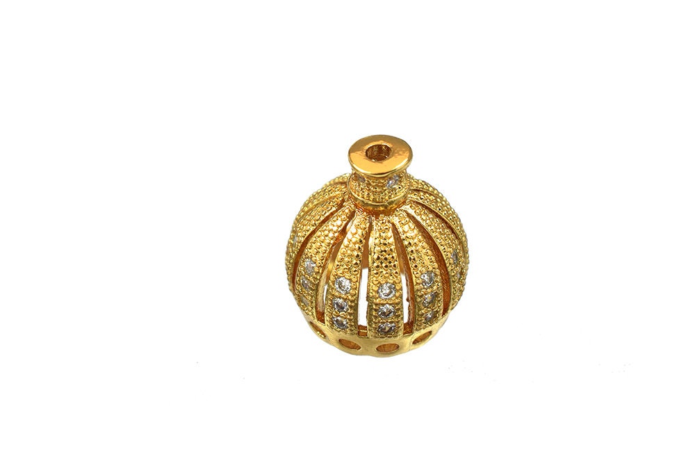 18K Gold Filled Bead Cap Crown Charm with CZ - Luxurious 13x11mm Pendant for Jewelry Making, Perfect for 7mm Stones GFM44 BeadsFindingDepot