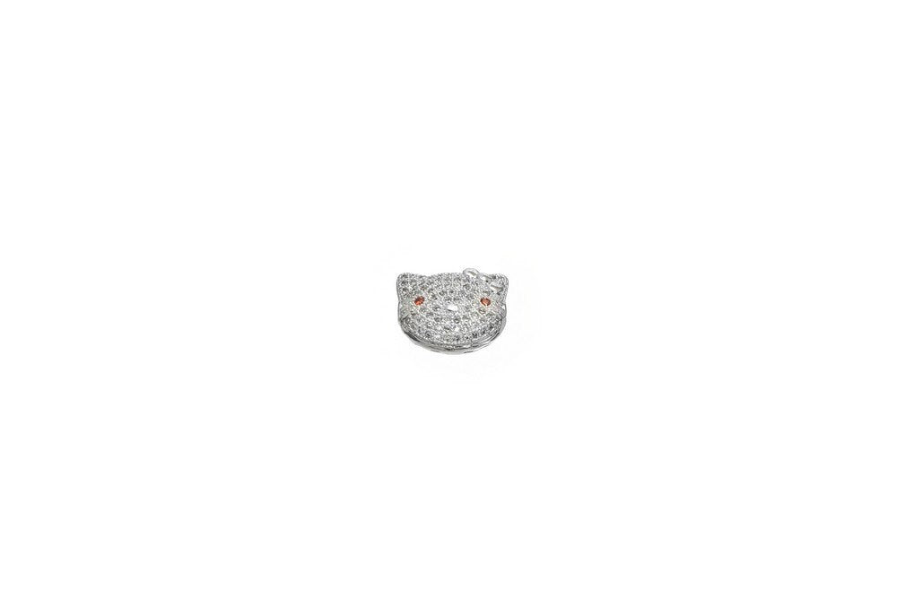 Cat Micro Pave Rhodium Plated With Cubic Zirconia CZ Rhinestone Spacer Jewelry Making BeadsFindingDepot