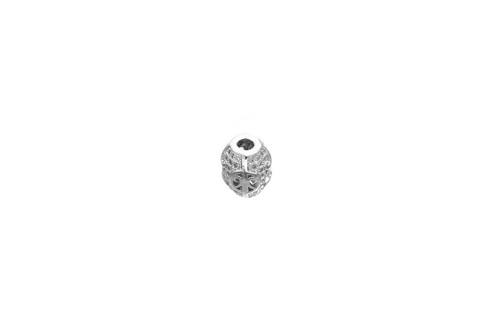 Elegant Rhodium Plated Cubic Zirconia Pave Bead - 11x9.5mm, Sparkling CZ Macrame Bead for Jewelry Making BeadsFindingDepot