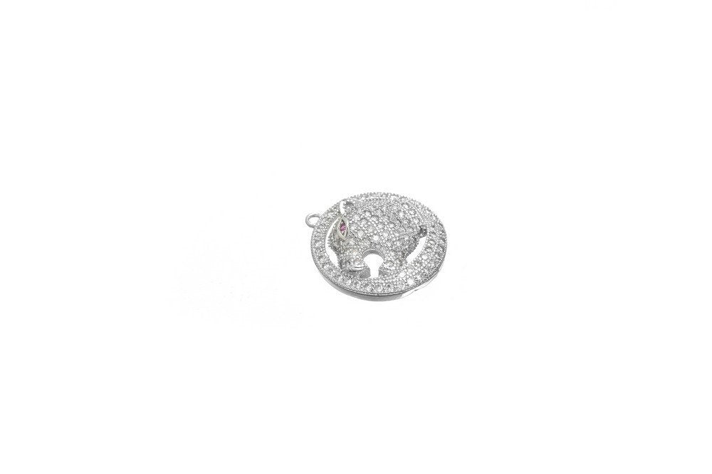 Dazzling Rhodium-Plated Leopard Charm with CZ Accents BeadsFindingDepot