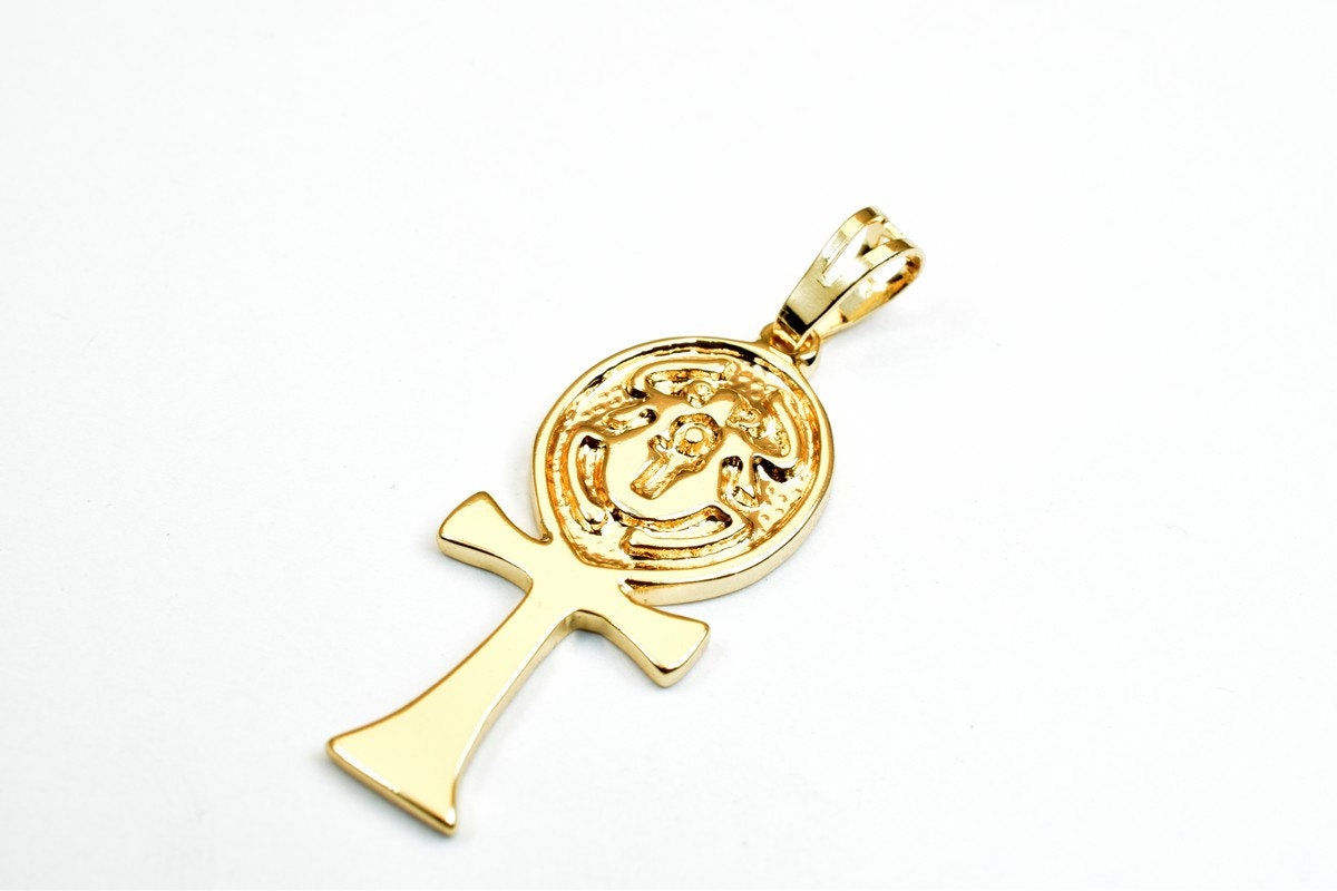 as Gold Filled* Egyptian Ankh with Scarab Beetle Size 29x12mm 18K GF Pinky as Gold Filled* Charm Egyptian Pendant For Jewelry Making GP80