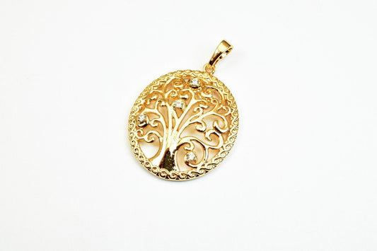 18K Gold Filled Tree Of Life Pendant Charm Size 27x22mm With CZ Cubic Zirconia Stone Gold Filled Pendant Wedding For Jewelry Making GP82