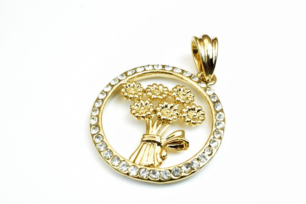 18K as Gold Filled* Flower Pendant Charm Size 34x31mm With CZ Cubic Zirconia Stone as Gold Filled* Pendant Wedding For Jewelry Making GP107