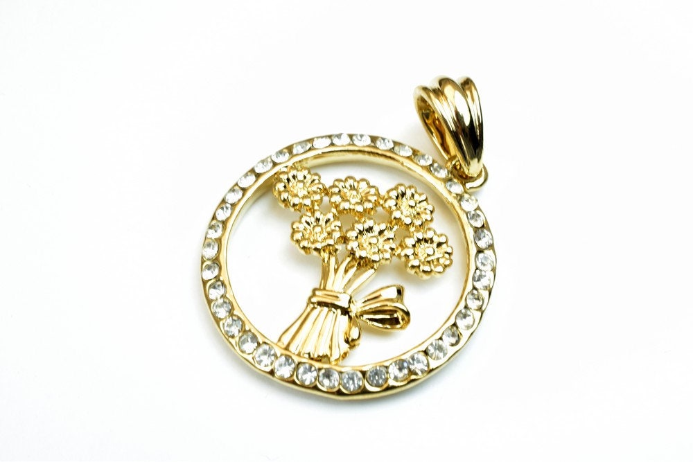 18K as Gold Filled* Flower Pendant Charm Size 34x31mm With CZ Cubic Zirconia Stone as Gold Filled* Pendant Wedding For Jewelry Making GP107