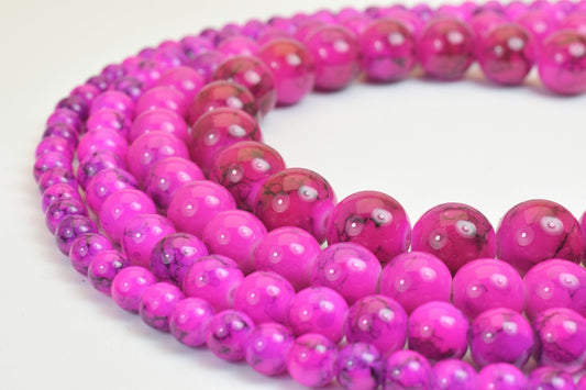 Glass Beads Round Beads Two Tone Black Lines Fuchsia Stone 6mm/8mm/10mm/12mm Shine Round Beads For Jewelry Making Item# TTAC