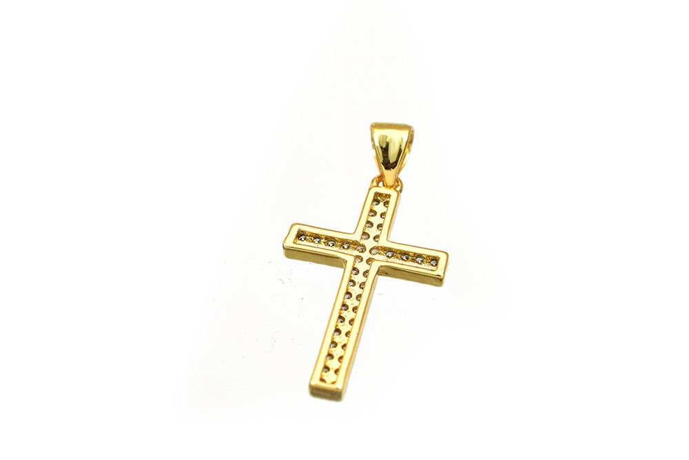 Cross Rhinestone Charm Pendant 14K as Gold Filled tarnish resistant Size 24x14mm Micro Pave Beads Charm with Clear CZ Cubic Zirconia GFM27A