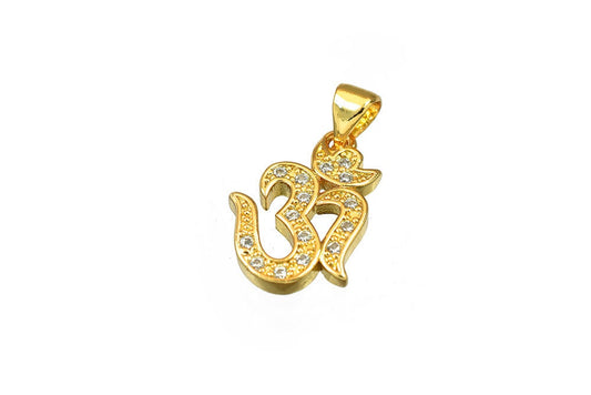 Om Rhinestone Charm Pendant 18K as as Gold Filled* tarnish resistant Size 18x13mm Micro Pave Beads Charm with Clear CZ Cubic Zirconia GFM29