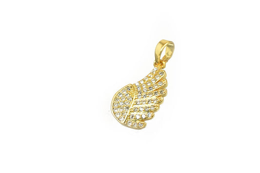 Rhinestone Wing Charm Pendant 18K as Gold Filled tarnish resistant Size 19.5x10mm Micro Pave Beads Charm with Clear CZ Cubic Zirconia GFM32
