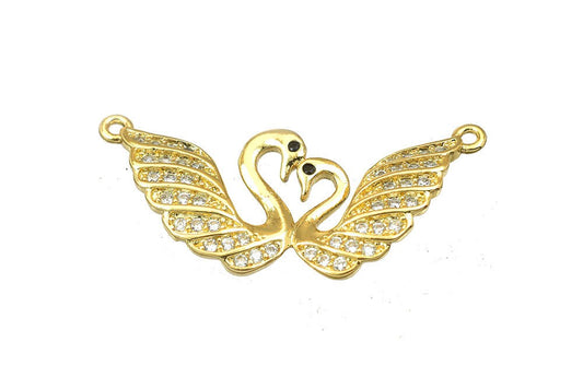 Swan Rhinestone Love Charm Pendant 18K as Gold Filled* Connector Size 13x18.5mm Micro Pave Beads Charm with Clear CZ Cubic Zirconia GFM38