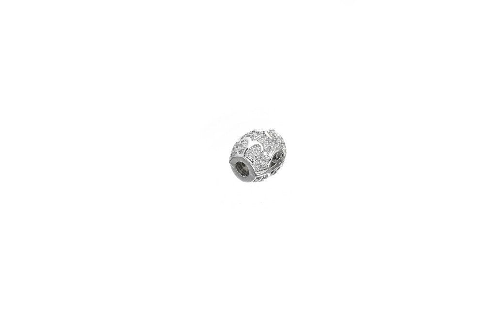 Elegant Rhodium Plated Cubic Zirconia Pave Bead - 11x9.5mm, Sparkling CZ Macrame Bead for Jewelry Making BeadsFindingDepot
