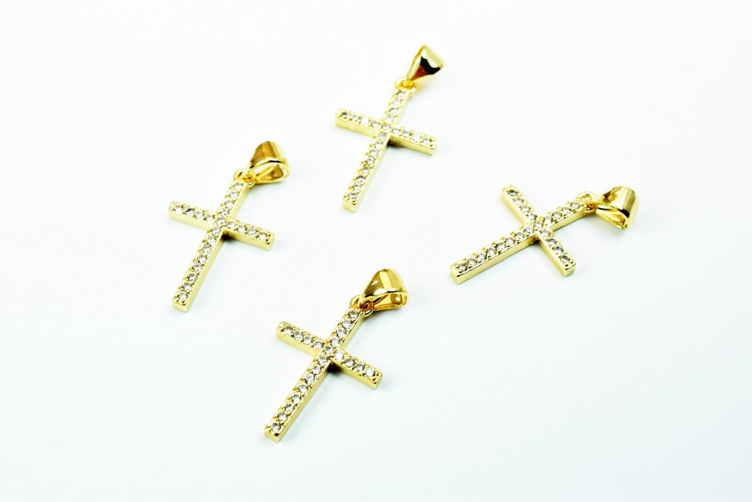 Cross Rhinestone Charm Pendant 14K as Gold Filled* Size 21x13.5mm Micro Pave Beads Charm with Clear CZ Cubic Zirconia GFM26A