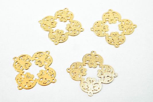 2 PCs Dainty Thin 18K Pinky as Gold Filled* Filigree Flower Connector Size 21x21mm Thickness 0.25mm For Jewelry Making DGF05