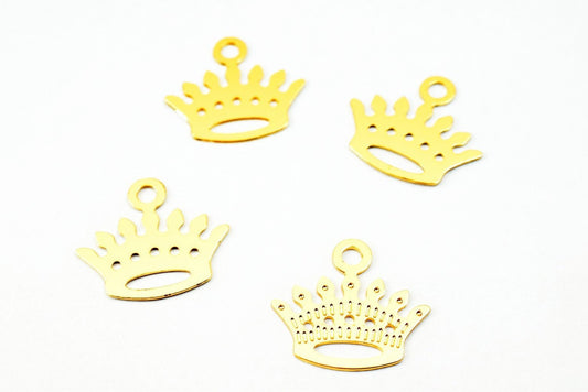 6 PCs Dainty Thin 18K Pinky as Gold Filled tarnish resistant Crown Charm Pendant Size 12.5x14mm Thickness 0.25mm For Jewelry Making DGF14