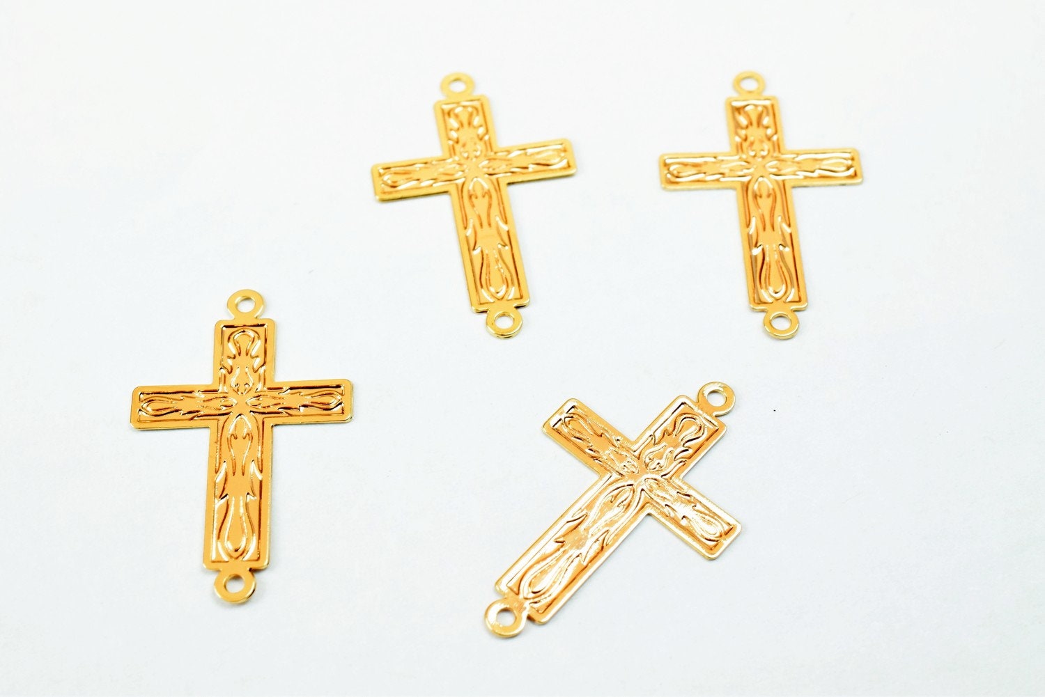 4PCs Dainty Thin 18K Pinky as as Gold Filled* tarnish resistant Cross Connector Size 22x14mm Thickness 0.25mm For Jewelry Making DGF16