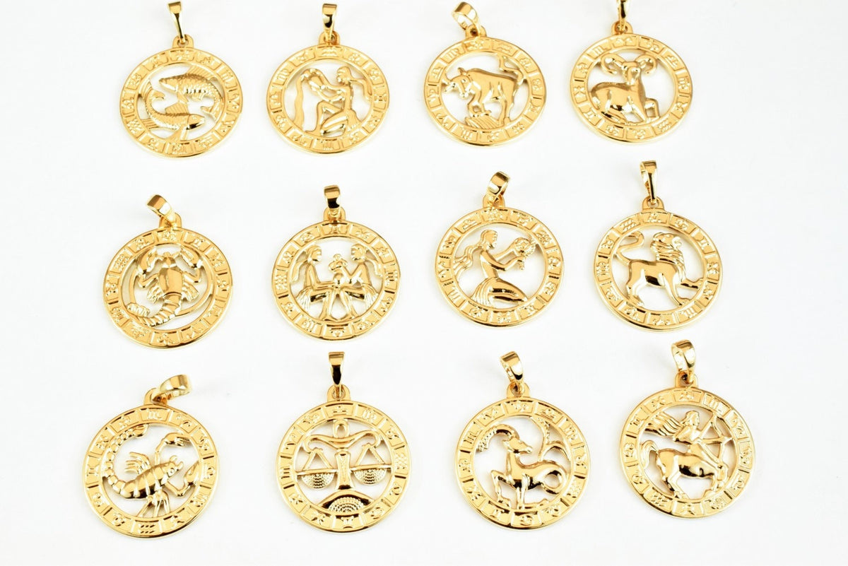 Zodiac Charm Pendants Horoscope Charms Horoscope Pendant Pinky Gold Filled Size 22x19.5mm Zodiac Coin Constellation Charm For Jewelry Making