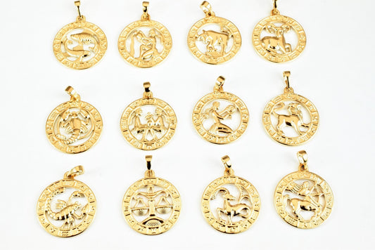 Zodiac Charm Pendants Horoscope Charms Horoscope Pendant Pinky Gold Filled Size 22x19.5mm Zodiac Coin Constellation Charm For Jewelry Making