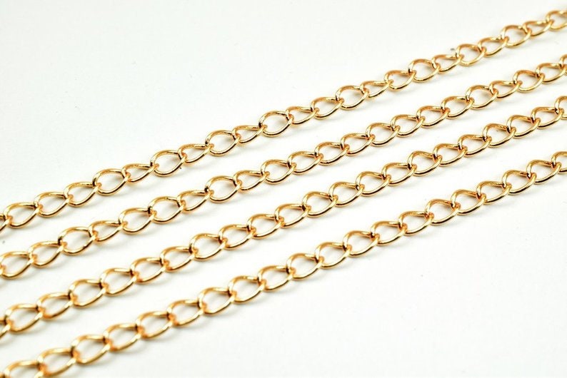 3 Foots 18K Pinky Gold Filled Chain Cable Link Chain Width 3mm Thickness 1mm Gold-Filled finding for Gold Filled Jewelry Making PGF26