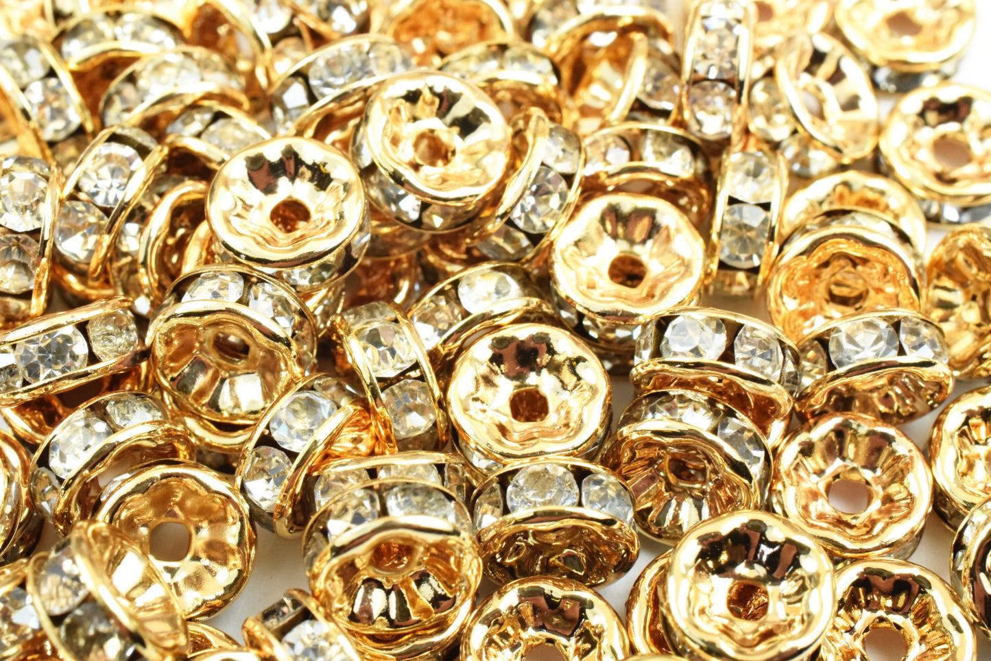 18K Gold Filled Roundel Spacer Beads, Clear Rhinestone, Various Sizes 4mm/5mm/6mm/7mm/8mm/10mm/12mm  Spacer Findings Jewelry USA Seller