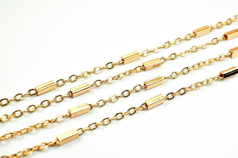 3 Feet 18K Gold Filled Bar Chain, Cable Chain Width 1mm Thickness 0.25mm Gold-Filled finding for Gold Filled Jewelry Making PGF08
