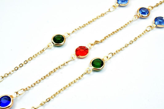 3 Feet 18K Pinky Gold Filled Beaded Chain, Crimpable Chain With Rhinestone Width 7mm Thickness 3mm Gold-Filled finding Jewelry Making PGF33 - BeadsFindingDepot