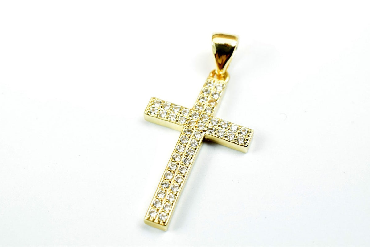 Cross Rhinestone Charm Pendant 14K as Gold Filled tarnish resistant Size 24x14mm Micro Pave Beads Charm with Clear CZ Cubic Zirconia GFM27A