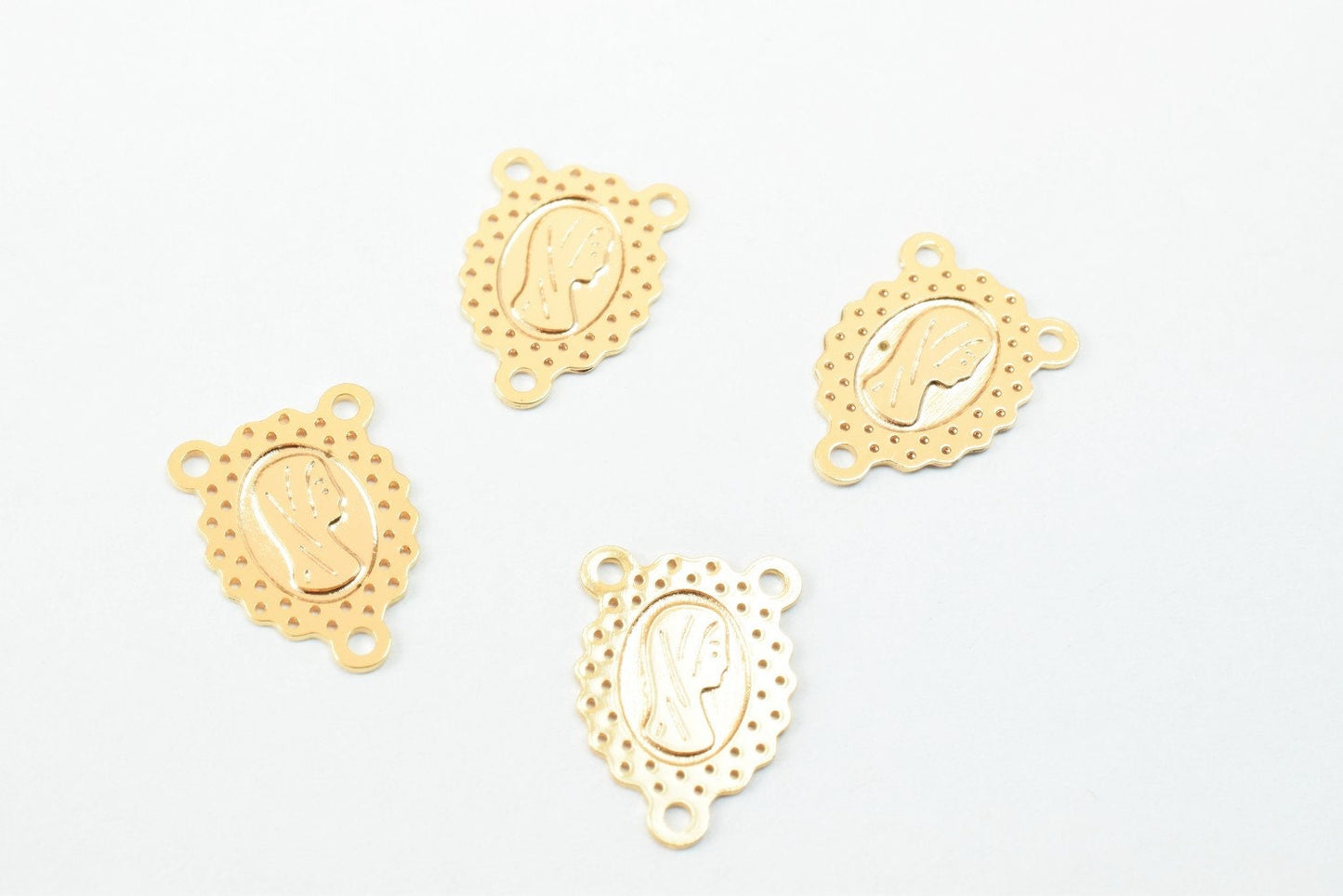 6PC Dainty Thin 18K Pinky Gold Filled Filigree Saint Mary Center Of Rossery Connector Size 15x10mm Thickness 0.25mm For Jewelry Making DGF12
