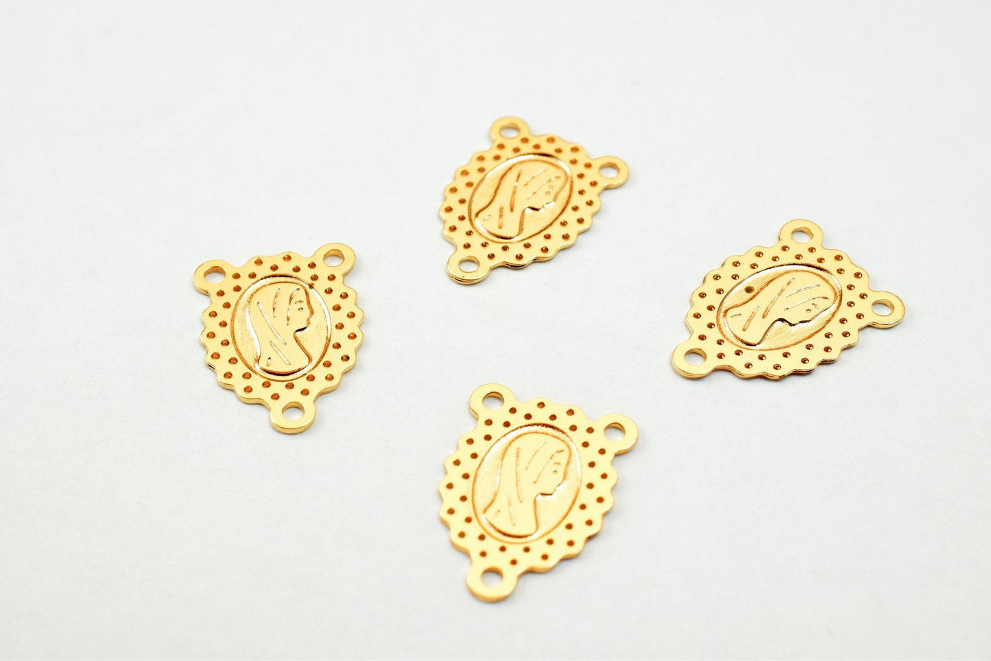 6PC Dainty Thin 18K Pinky Gold Filled Filigree Saint Mary Center Of Rossery Connector Size 15x10mm Thickness 0.25mm For Jewelry Making DGF12