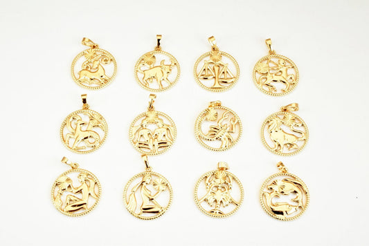Zodiac Charm Pendants Horoscope Charms Horoscope Pendant Pinky Gold Filled Size 23x20mm Zodiac Coin Constellation Charm For Jewelry Making