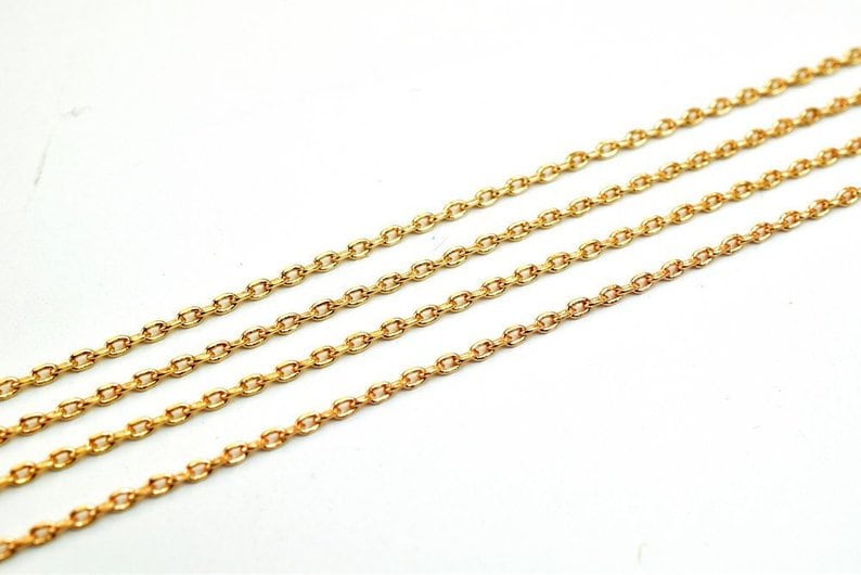 18K Pinky Gold Filled Cable Chain Link Chain personalize necklace 3 feet  Width 1mm Thickness 0.5mm Gold-Filled finding for Jewelry Making