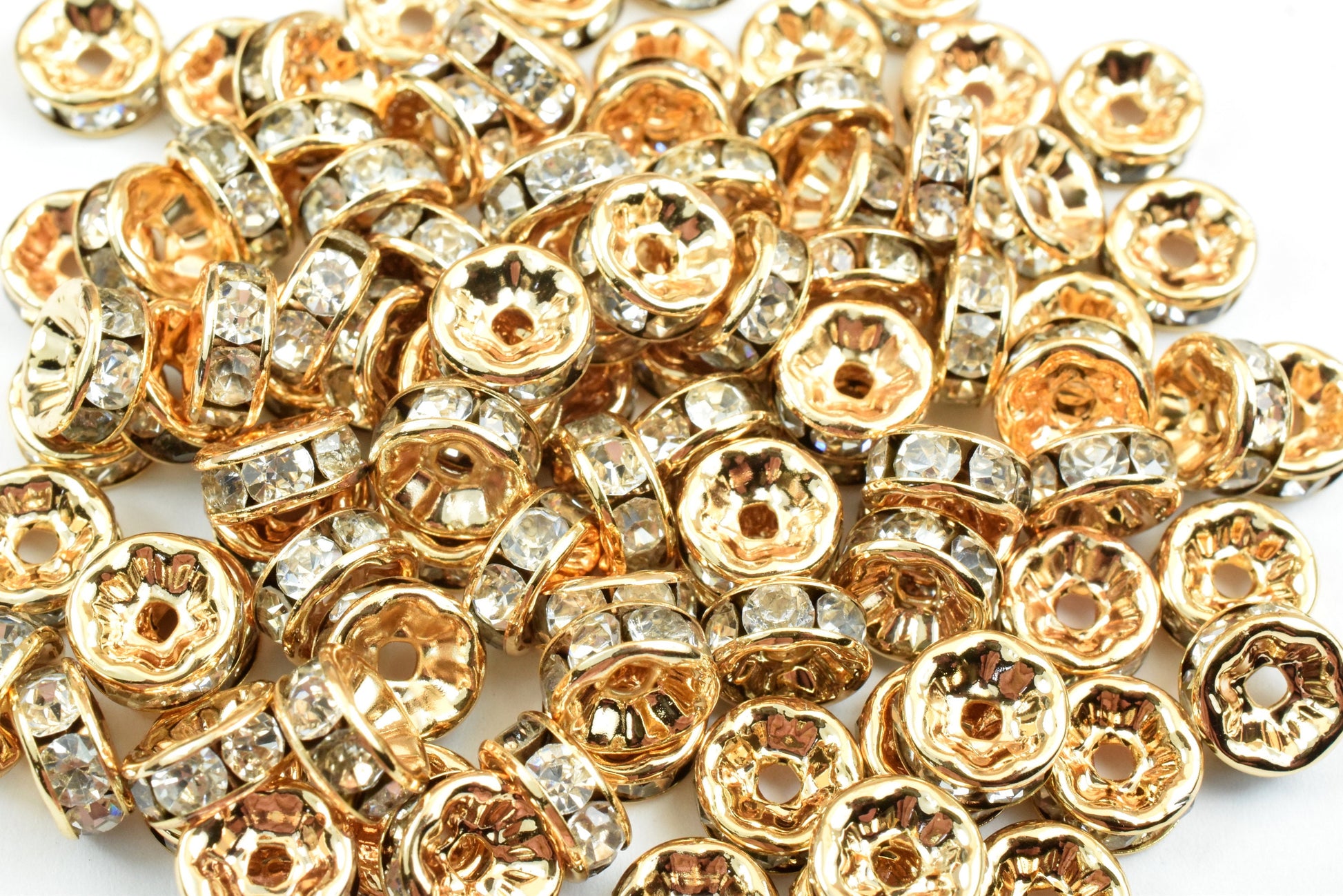 Gold Filled EP Rhinestone Spacer Roundel wheel round sizes 4mm/5mm/6mm/7mm/8mm/10mm/12mm Findings for jewelry supplier and wholesale BeadsFindingDepot