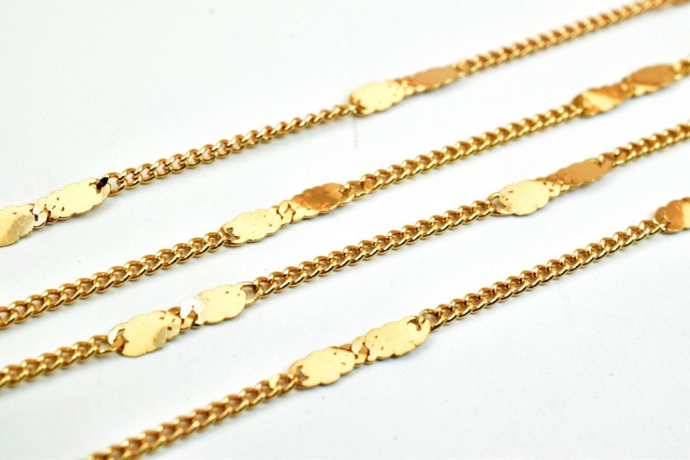 3 Feet 18K Pinky Gold Filled Cable Chain, Bar Chain Width 2.25mm Thickness 1mm, Gold Filled Finding Chain For Jewelry Making PGF12