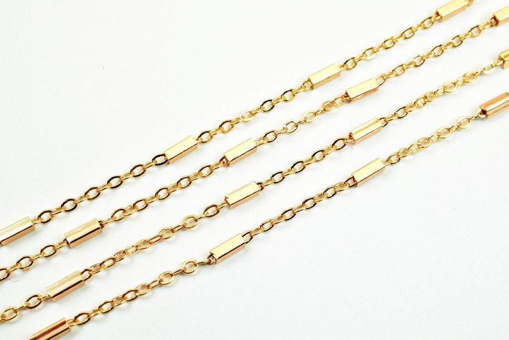 3 Feet 18K Gold Filled Bar Chain, Cable Chain Width 1mm Thickness 0.25mm Gold-Filled finding for Gold Filled Jewelry Making PGF08