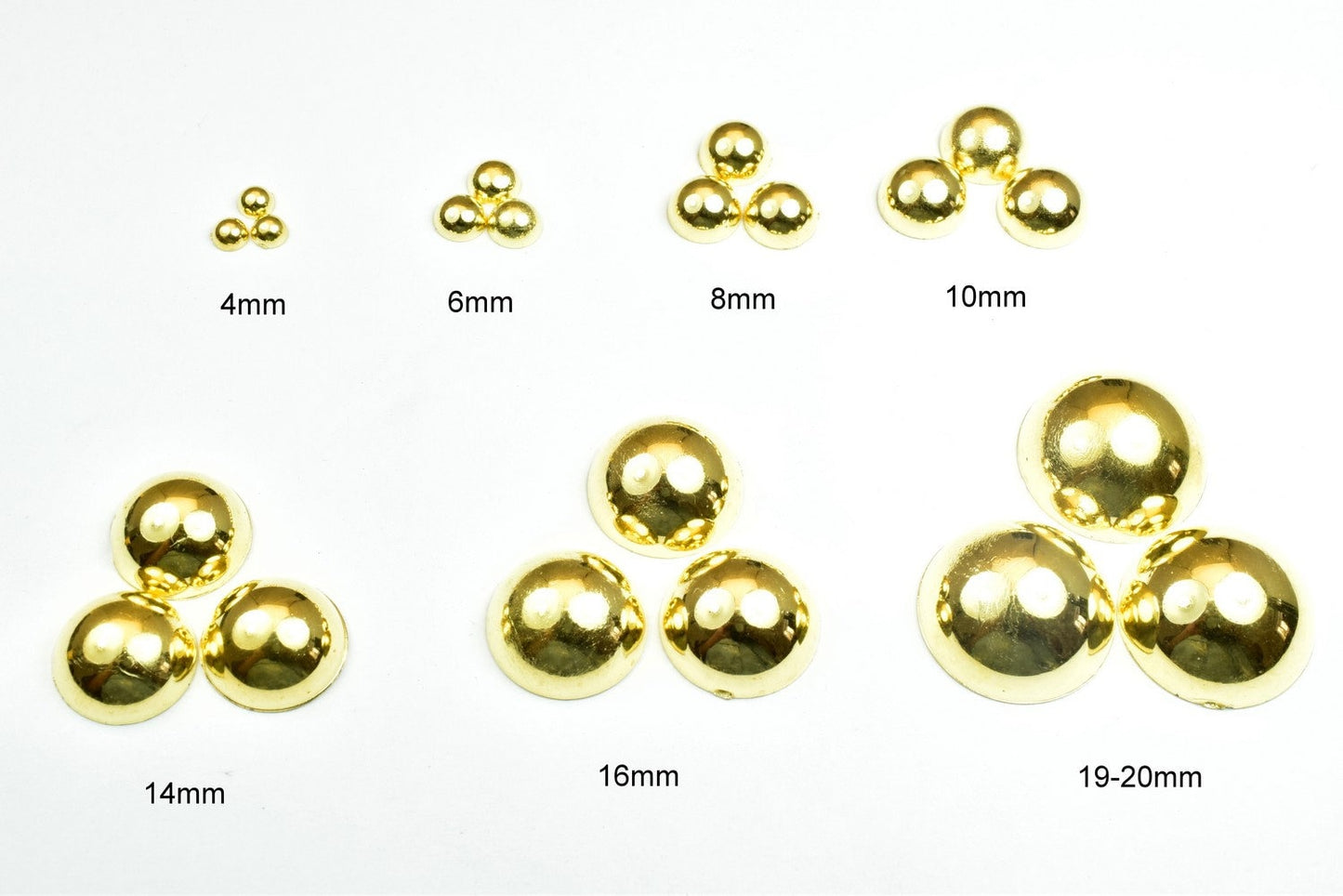 Decoden Flat Back Gold Pearls (Half Pearl) 4mm/6mm/8mm/10mm/14mm/16mm/19-20mm for Cloth or Shoe or Decoration or Jewelry Making
