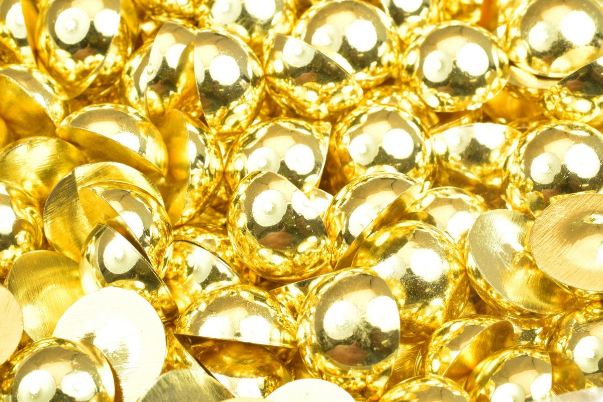 Decoden Flat Back Gold Pearls (Half Pearl) 4mm/6mm/8mm/10mm/14mm/16mm/19-20mm for Cloth or Shoe or Decoration or Jewelry Making