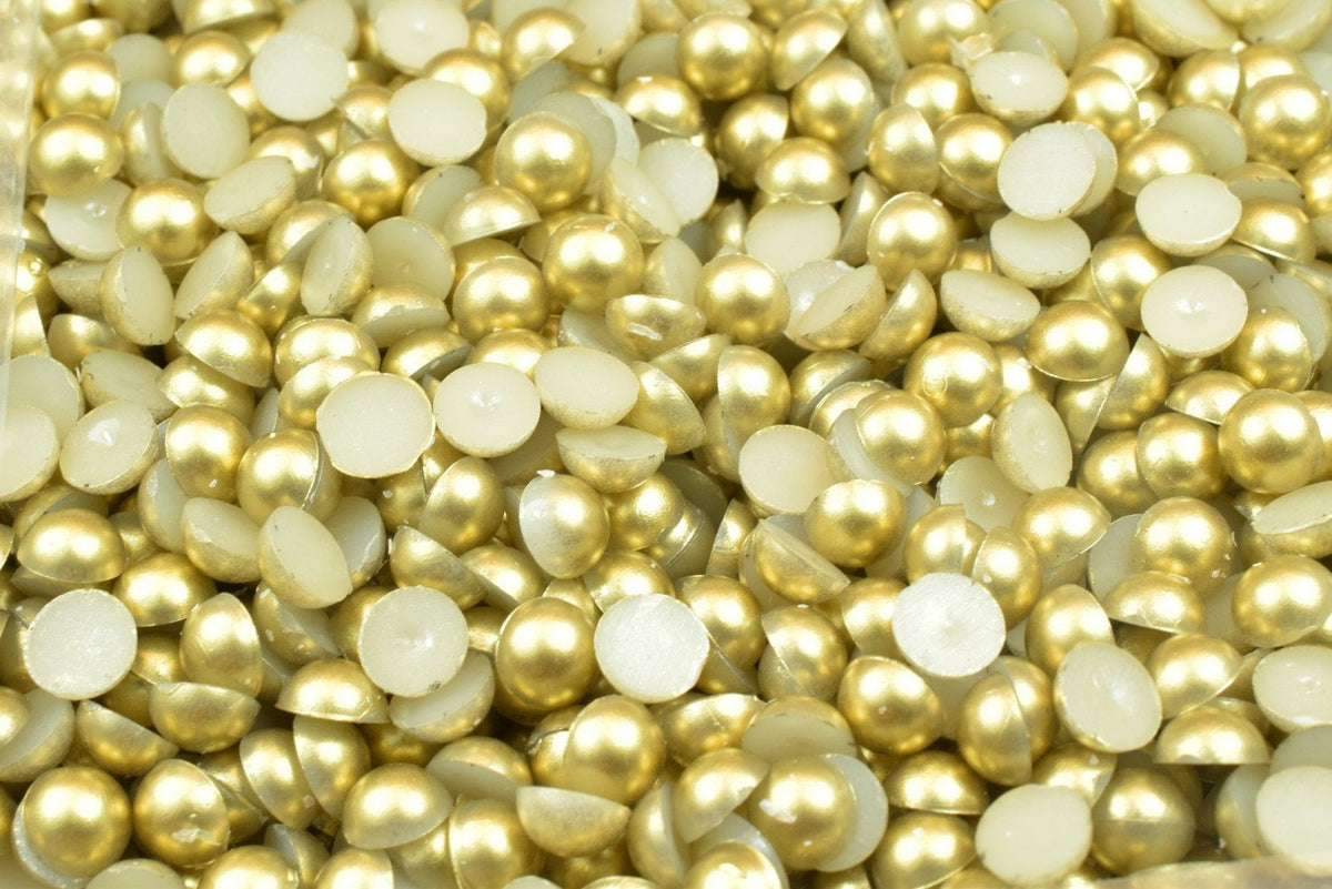 Decoden Flat Back Matte Gold Pearls (Half Pearl) 4mm/6mm/8mm/10mm/14mm/16mm/19-20mm for Cloth or Shoe or Decoration or Jewelry Making