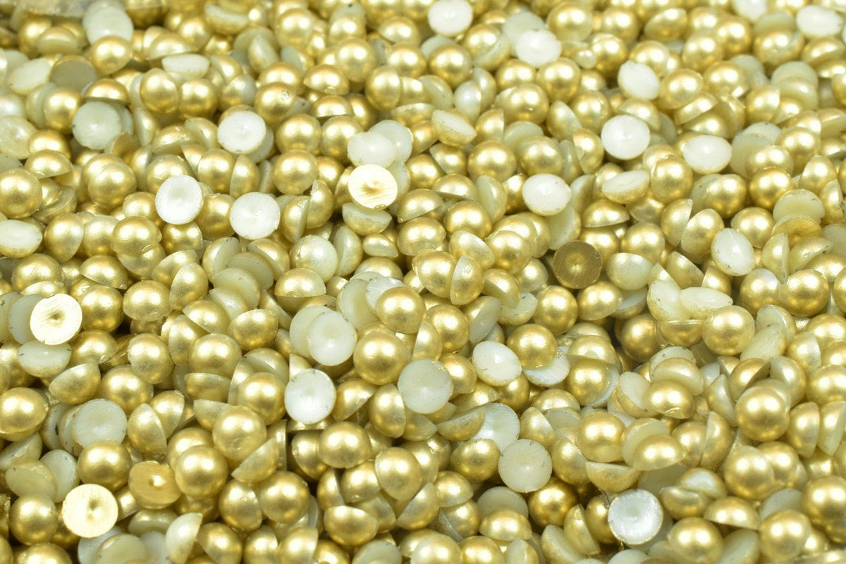 Decoden Flat Back Matte Gold Pearls (Half Pearl) 4mm/6mm/8mm/10mm/14mm/16mm/19-20mm for Cloth or Shoe or Decoration or Jewelry Making