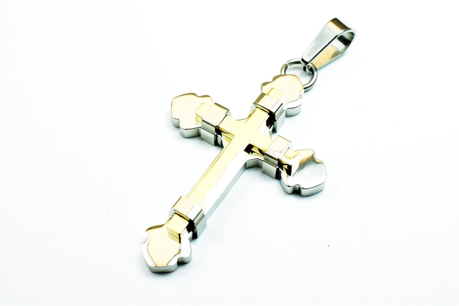 18K Gold Filled Cross Religious Pendants Stainless Steel Size 48x33mm Christian Religious, First Communion Baby Baptism For Jewelry Making