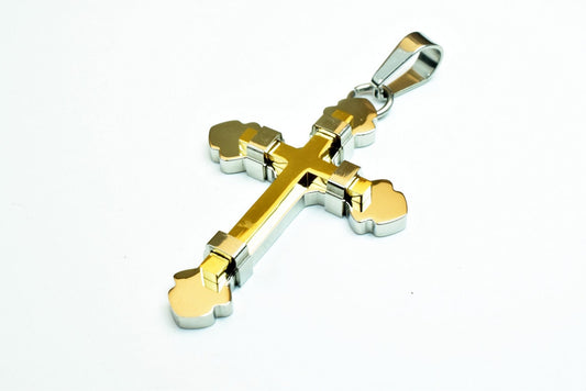 18K Gold Filled Cross Religious Pendants Stainless Steel Size 48x33mm Christian Religious, First Communion Baby Baptism For Jewelry Making