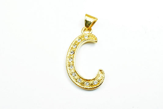 18K as Gold Filled* Letter "C" Pendant With Rhinestone CZ Cubic Zirconia, Size 34x18mm Initial Charm Valentine's Day Gift For Jewelry Making