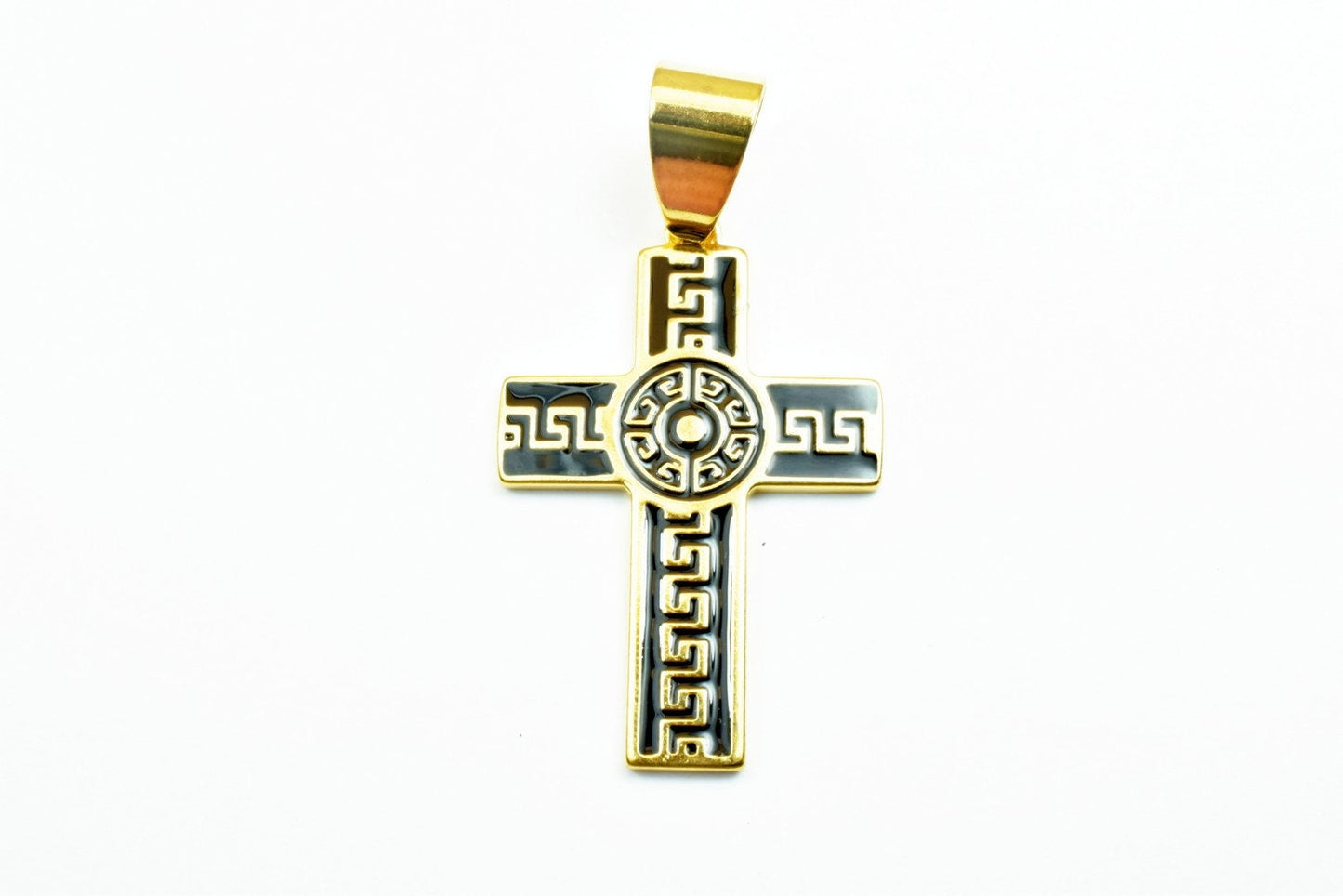 18K Gold Filled Black Enamel Cross Pendant Diamond Cut Size 38x25mm Chirstian Religious Cross Charm For Jewelry Making