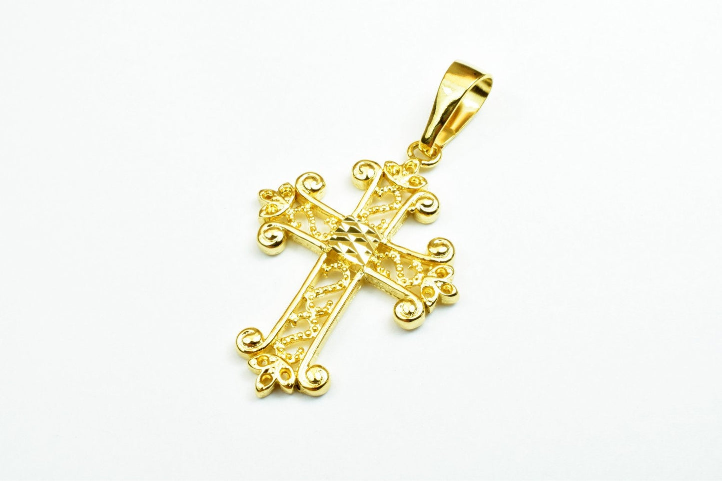 18K as Gold Filled* Filigree Cross Pendants Size 40x28mm, Christian Religious Cross Charm, First Communion Baby Baptism For Jewelry Making