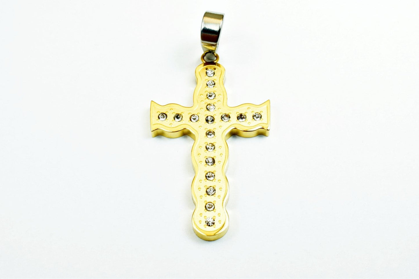 18K Gold Filled Cross Stainless Steel Pendants Cubic Zirconia Size 44x25mm, Christian Religious Charm Communion Baptism For Jewelry Making